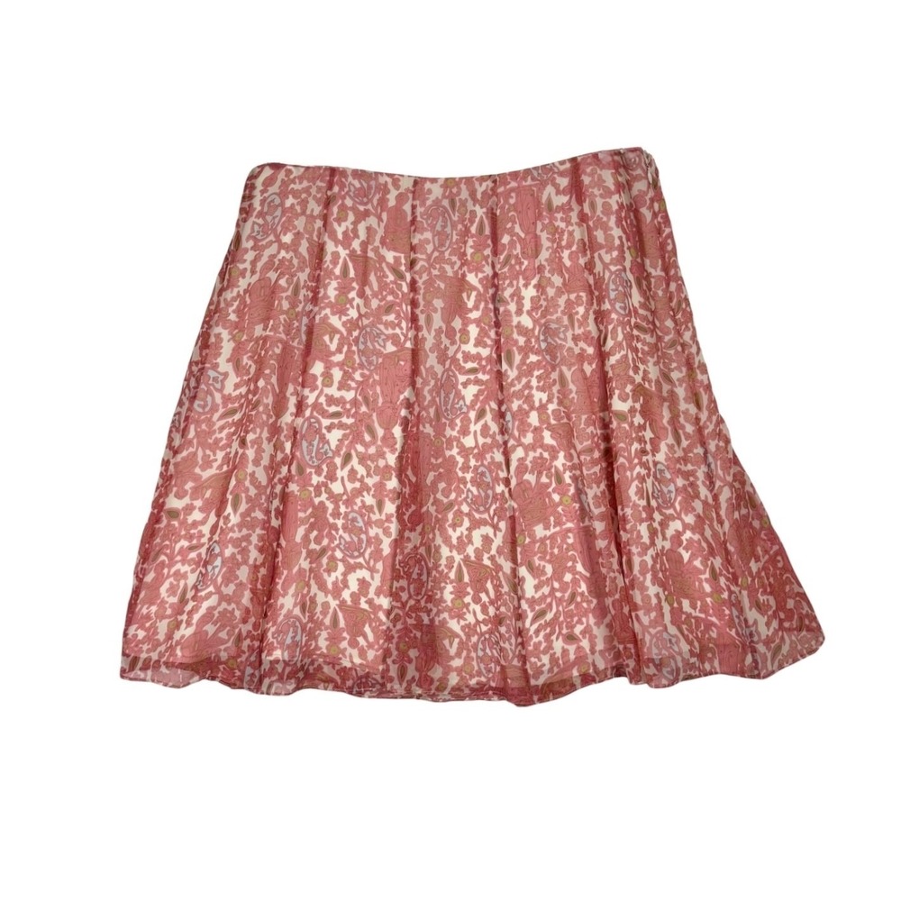 Kay Unger Silk Chiffon Skirt Size 16 Pink Chinoiserie Toile Print Fairy Boho Y2K